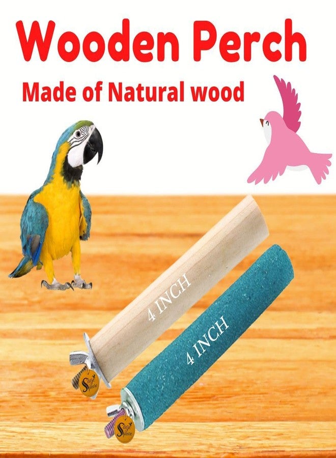 سايج سكوير مجموعة مجاثم رملية عادية ومربعة من خشب طبيعي خشن مقاس 4 بوصات مع مسمار طحن | حامل للعب والتدريب وملحقات القفص | للطيور، العصافير، الببغاوات، الببغاوات الأسترالية، الكوكاتيل (عبوة من قطعتين) - Image 2